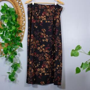 Black Autumn Floral Midi Dress Sleeveless 90s Minimal Elegant Vtg | Dark Autumn